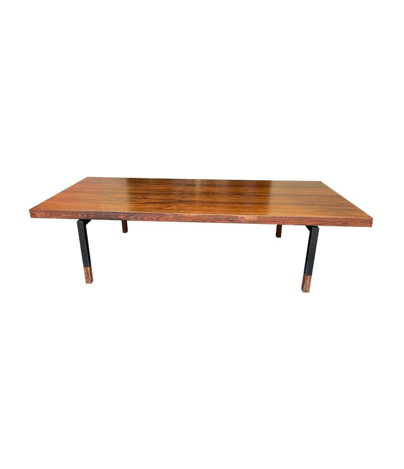 A very sleek Danish 1960s Rosewood coffee table with black metal frame and rosewood legs