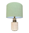 A large Fratelli Manneli ribbed Italian 1970s travertine lamp with brass detail