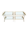 A pair of 1950s gilt wrought iron French side tables, with glass shelves