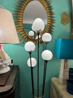 An orignal 1950s Stilnovo "Arberello" black lacquer and brass six light floor lamp