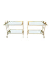 A pair of 1950s gilt wrought iron French side tables, with glass shelves