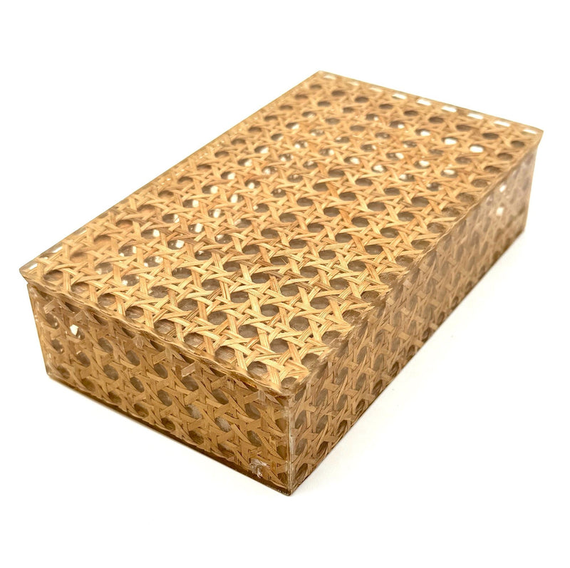 A Gabriella Crespi style Italian 1970s lucite and woven rattan two box set