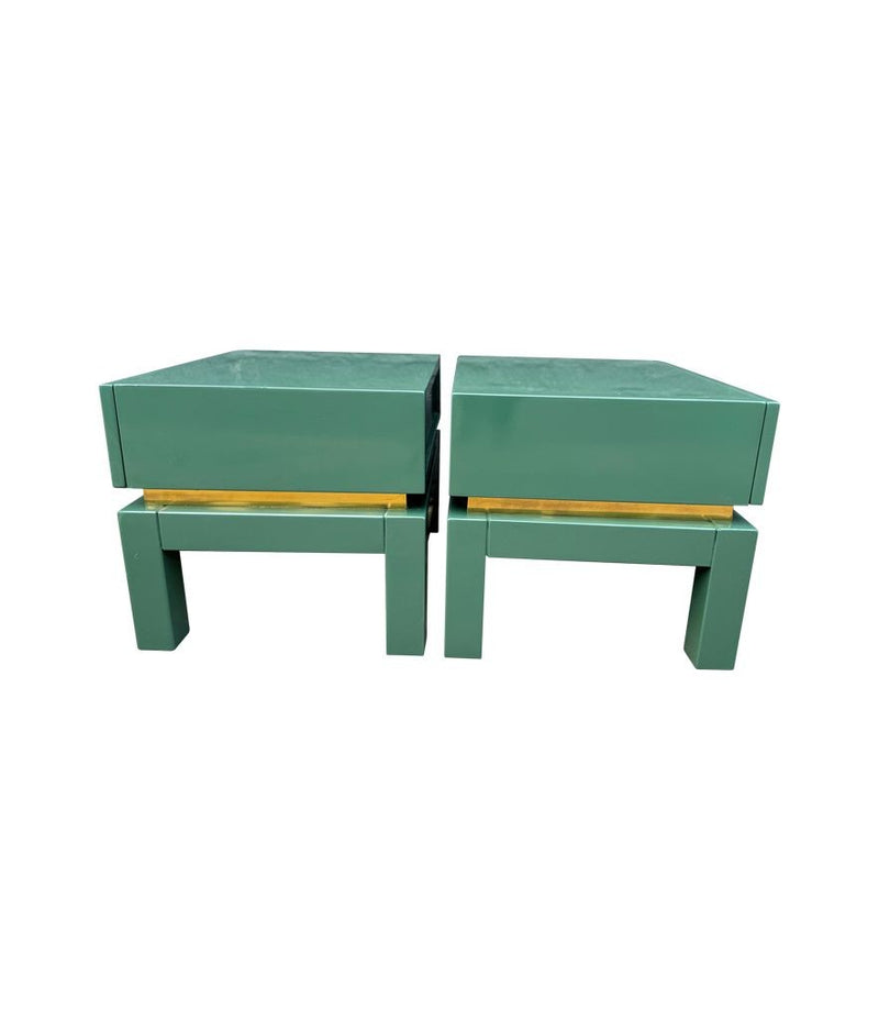 A rare pair of 1970s green lacquered side tables by Guy lefevre for Maison Jansen