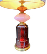 A pair of 1960s Murano opaline glass and brass lamps by Cenedese