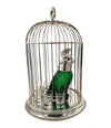 A wonderful Victorian style green glass, cockatoo decanter in silver plated cage with 8 glasses