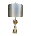 An orignal 1960s Maison Charles "Lotus" lamp in nickel, bronze and brass finish with orignal spun metal shade