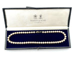 A lovely late 1980s Mappin and Webb Akoya pearl necklace with 18carat gold clasp in orignal box