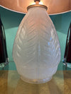 A French 1930s Cristallerie Lorraine Alsace pressed glass opaline lamp with leaf desgin