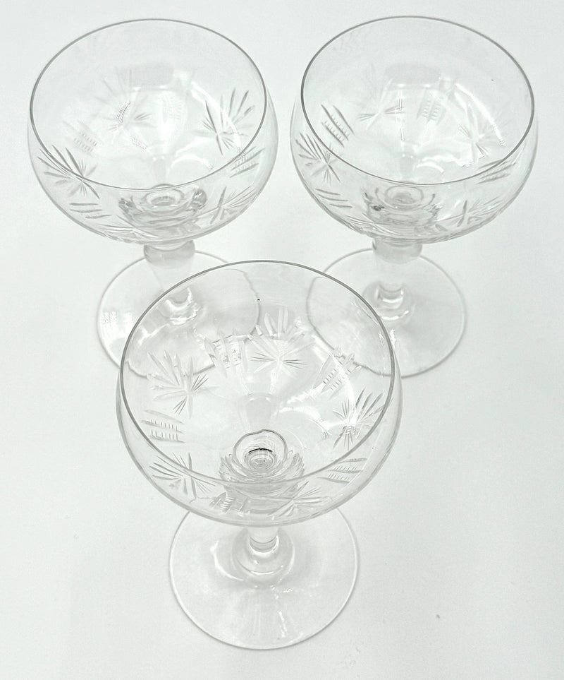 Eight 1930s Val St Lambert Crystal glasses with etched fern design