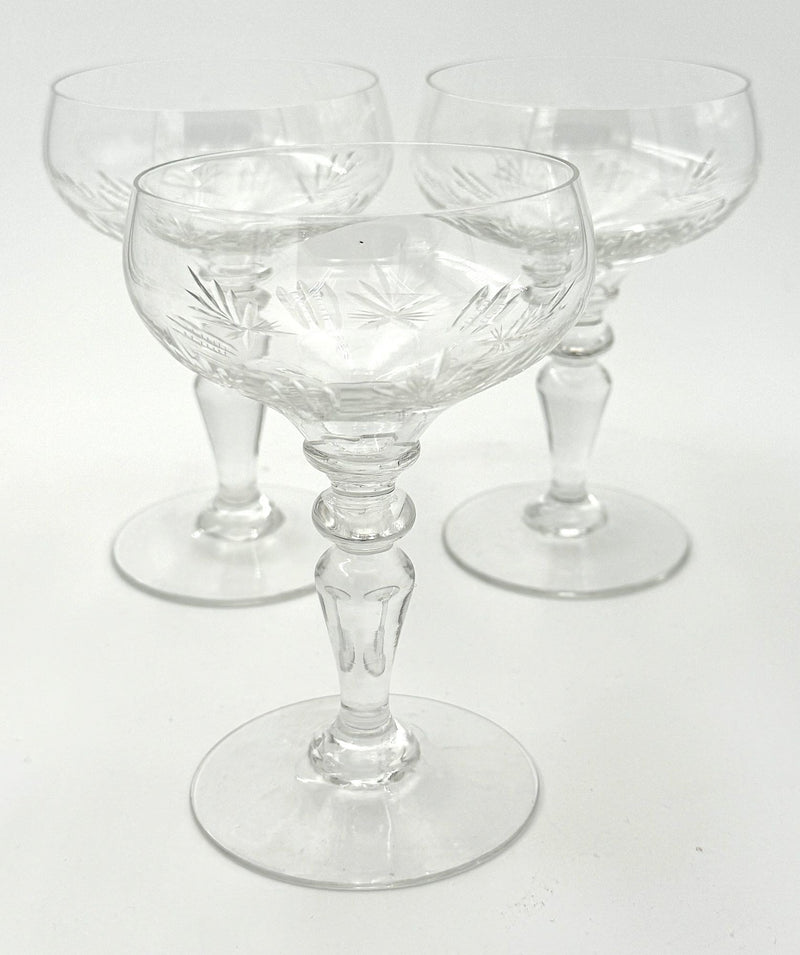 Eight 1930s Val St Lambert Crystal glasses with etched fern design