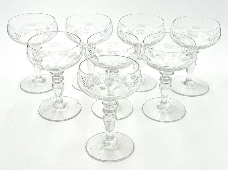 Eight 1930s Val St Lambert Crystal glasses with etched fern design