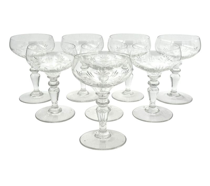 Eight 1930s Val St Lambert Crystal glasses with etched fern design