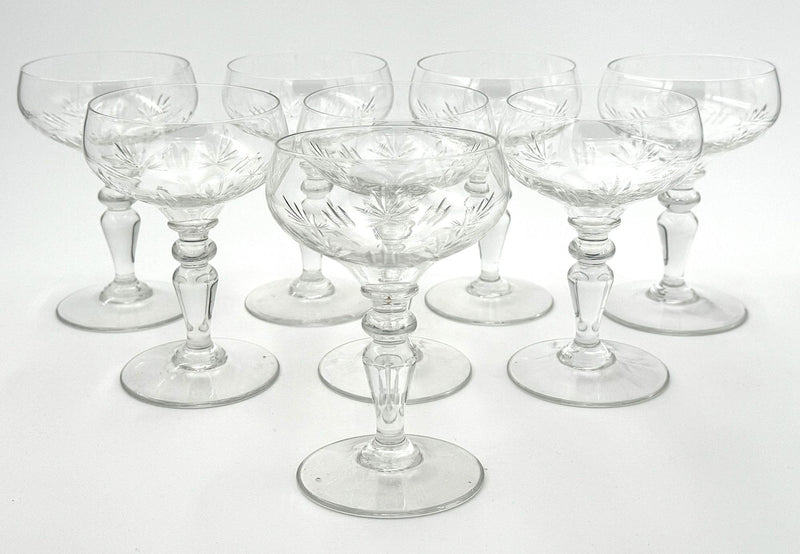 Eight 1930s Val St Lambert Crystal glasses with etched fern design