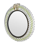 Art Deco mirror Murano green glass frame by Barovier & Toso with foglio d'oro crest