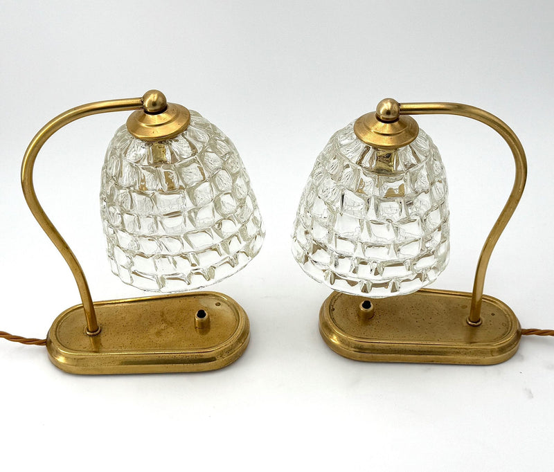 Mid century table lamps, Barovier Murano glass and brass - 1940s