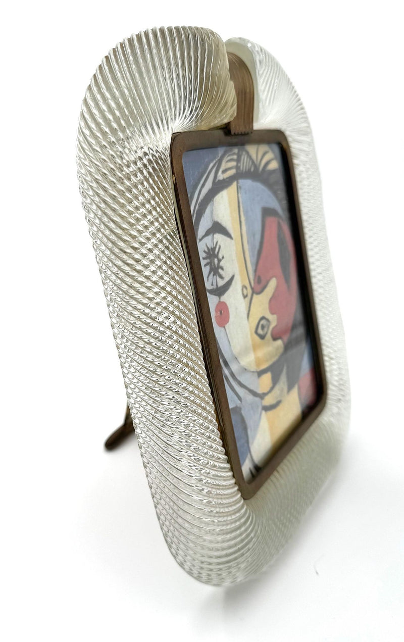 Mid Century Murano Glass picture frame by Barovier & Toso thick clear glass woven twist frame