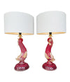 Mid Century table lamps Murano dolphin shaped lamps in red by Barovier & Toso - 1940s