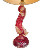 Mid Century table lamps Murano dolphin shaped lamps in red by Barovier & Toso - 1940s