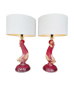 Mid Century table lamps Murano dolphin shaped lamps in red by Barovier & Toso - 1940s