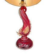 Mid Century table lamps Murano dolphin shaped lamps in red by Barovier & Toso - 1940s
