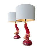 Mid Century table lamps Murano dolphin shaped lamps in red by Barovier & Toso - 1940s