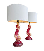 Mid Century table lamps Murano dolphin shaped lamps in red by Barovier & Toso - 1940s