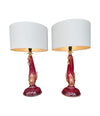 Mid Century table lamps Murano dolphin shaped lamps in red by Barovier & Toso - 1940s