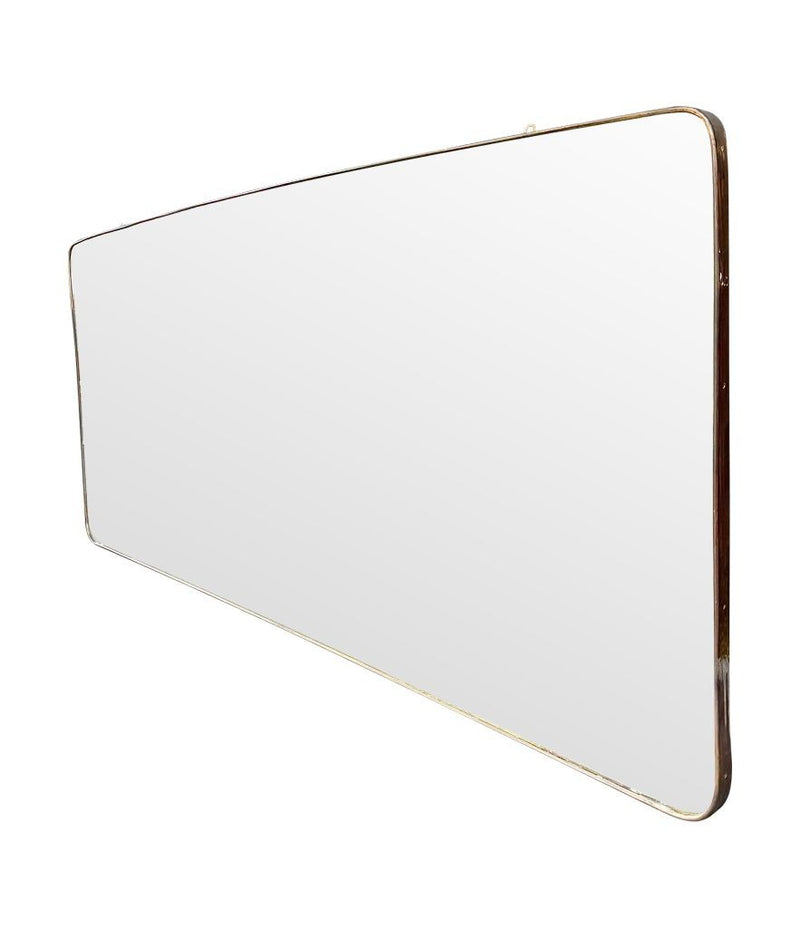 Mid Century mirror Italian brass framed 1950s with curved corners