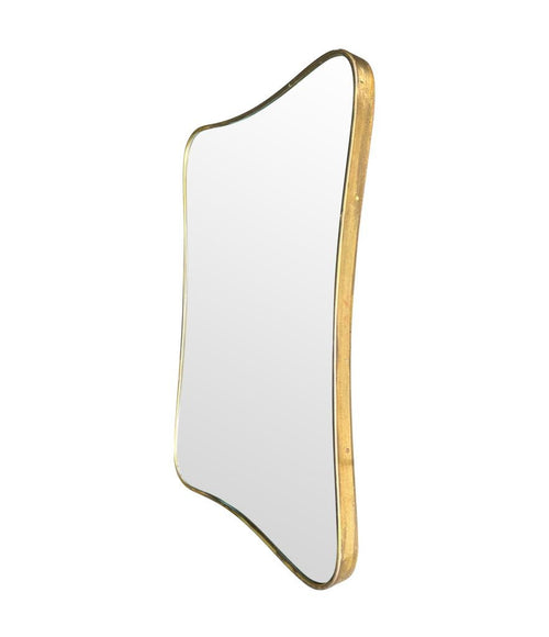 Mid century mirror brass framed with shaped curved corners 1950s Italian
