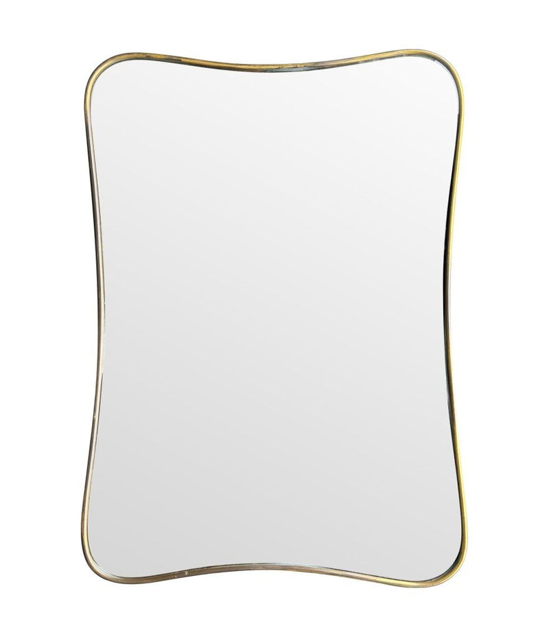 Mid century mirror brass framed with shaped curved corners 1950s Italian