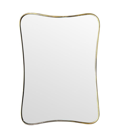 Mid century mirror brass framed with shaped curved corners 1950s Italian