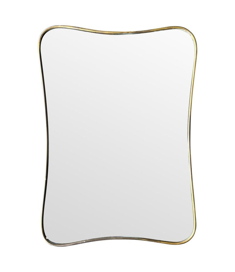 Mid century mirror brass framed with shaped curved corners 1950s Italian