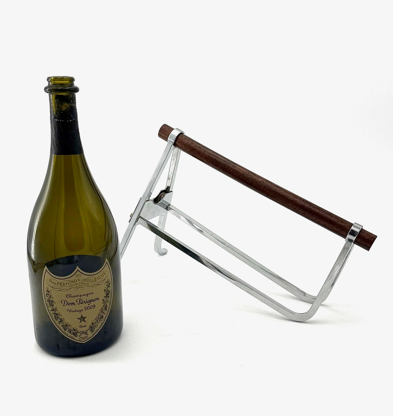 Pair of Mid Century bottle holders Jacques Adnet chrome and rosewood for Christolfe - 1950s