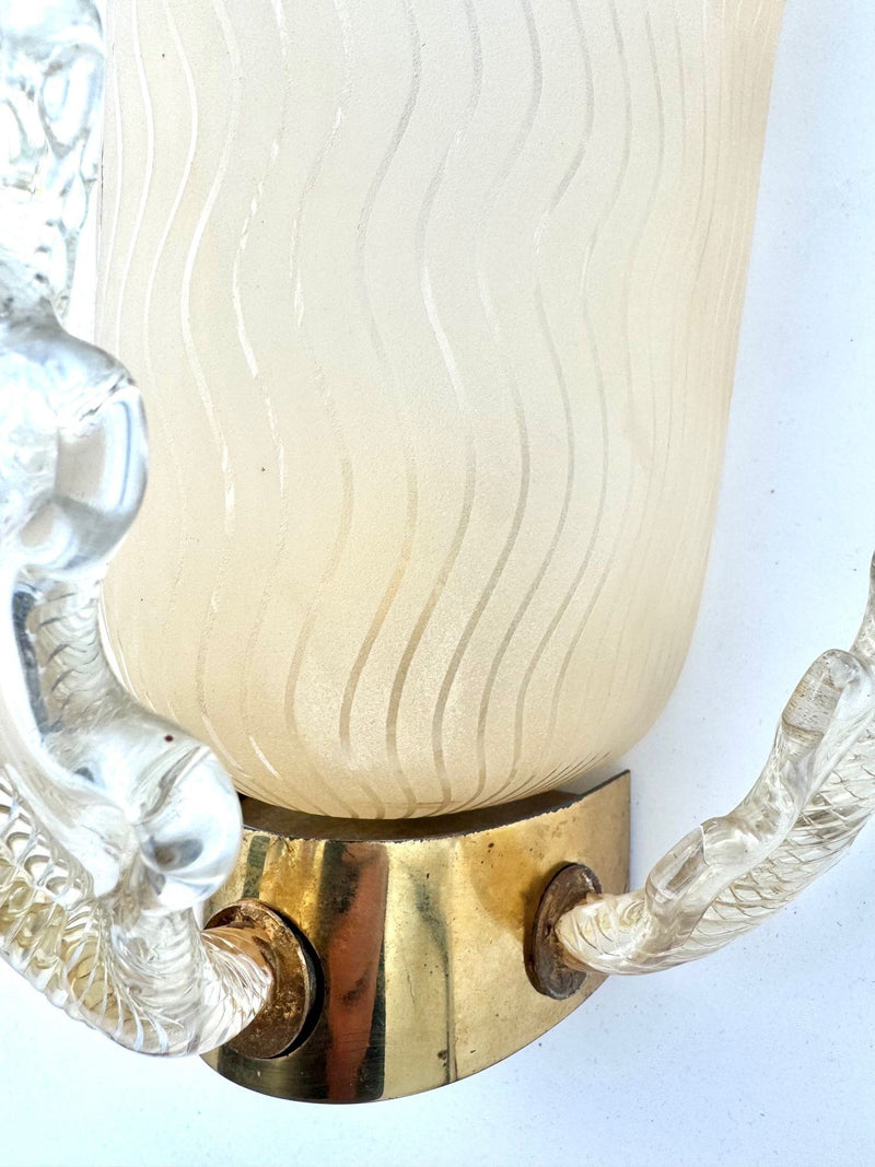Mid Century wall sconces Murano glass and brass by Barovier and Toso - 1950s