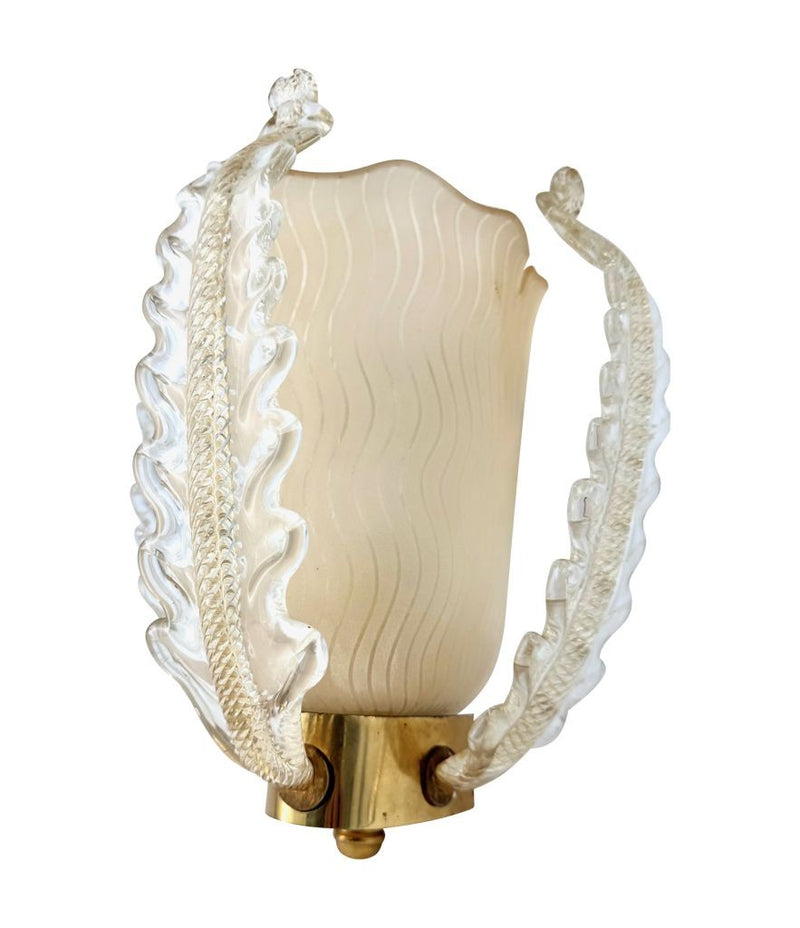 Mid Century wall sconces Murano glass and brass by Barovier and Toso - 1950s
