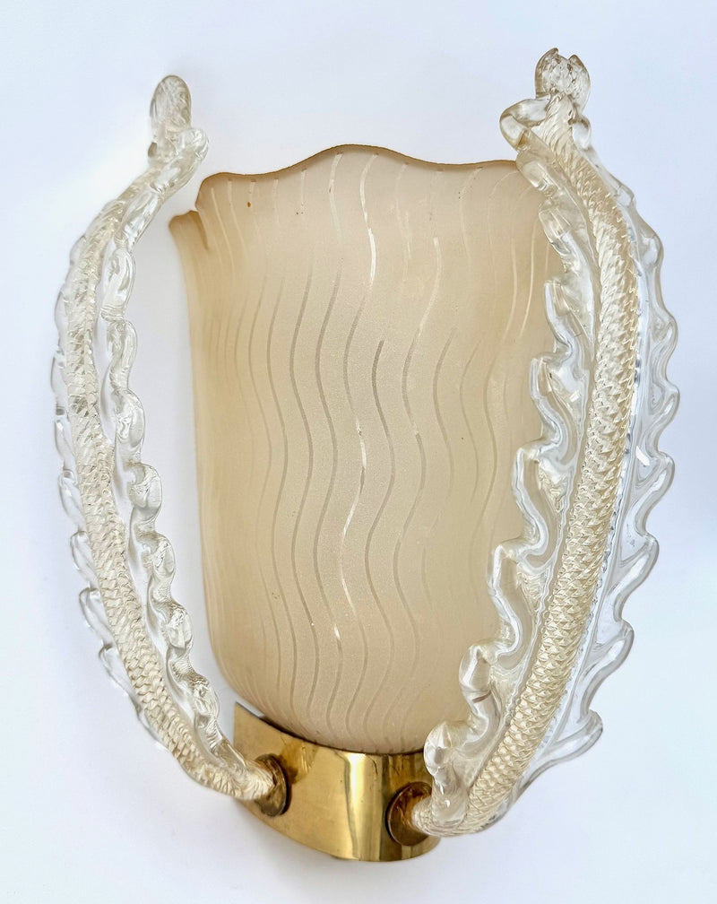Mid Century wall sconces Murano glass and brass by Barovier and Toso - 1950s