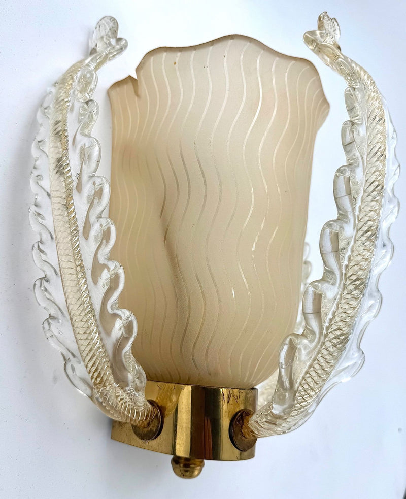 Mid Century wall sconces Murano glass and brass by Barovier and Toso - 1950s
