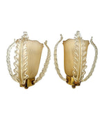 Mid Century wall sconces Murano glass and brass by Barovier and Toso - 1950s