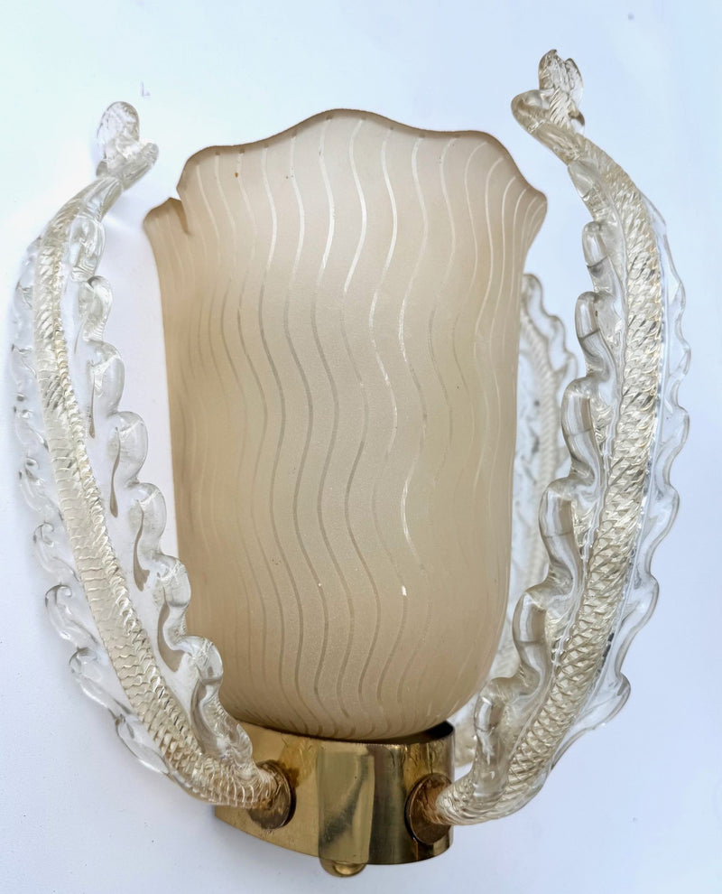 Mid Century wall sconces Murano glass and brass by Barovier and Toso - 1950s
