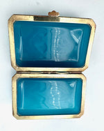Mid century Murano box turquoise opaline and gilt metal by Gino Cenedese