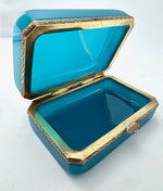 Mid century Murano box turquoise opaline and gilt metal by Gino Cenedese