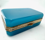 Mid century Murano box turquoise opaline and gilt metal by Gino Cenedese