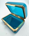 Mid century Murano box turquoise opaline and gilt metal by Gino Cenedese