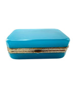 Mid century Murano box turquoise opaline and gilt metal by Gino Cenedese
