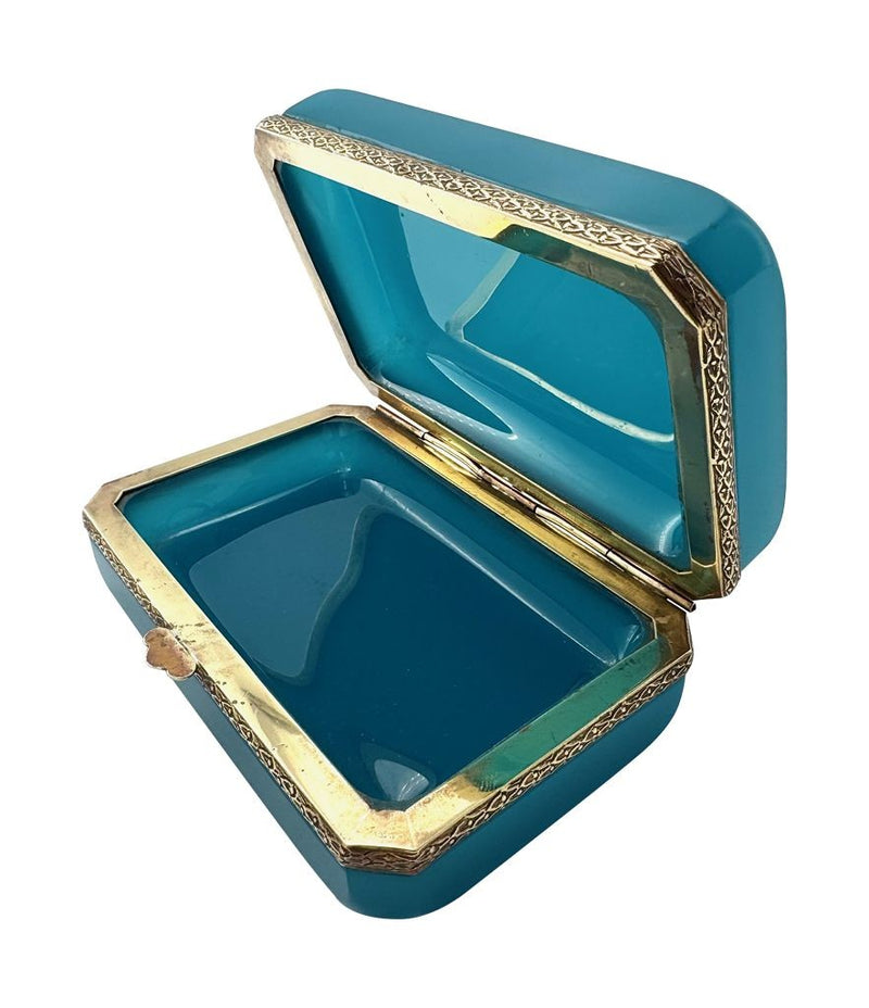 Mid century Murano box turquoise opaline and gilt metal by Gino Cenedese