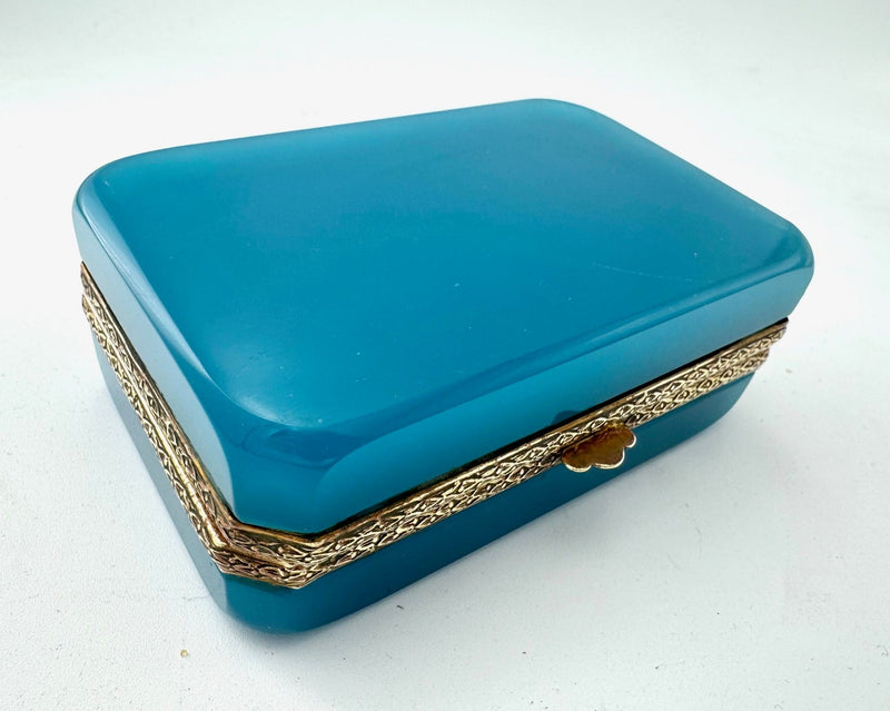 Mid century Murano box turquoise opaline and gilt metal by Gino Cenedese