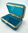Mid century Murano box turquoise opaline and gilt metal by Gino Cenedese