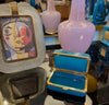Mid century Murano box turquoise opaline and gilt metal by Gino Cenedese