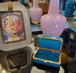 Mid century Murano box turquoise opaline and gilt metal by Gino Cenedese