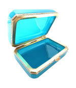 Mid century Murano box turquoise opaline and gilt metal by Gino Cenedese